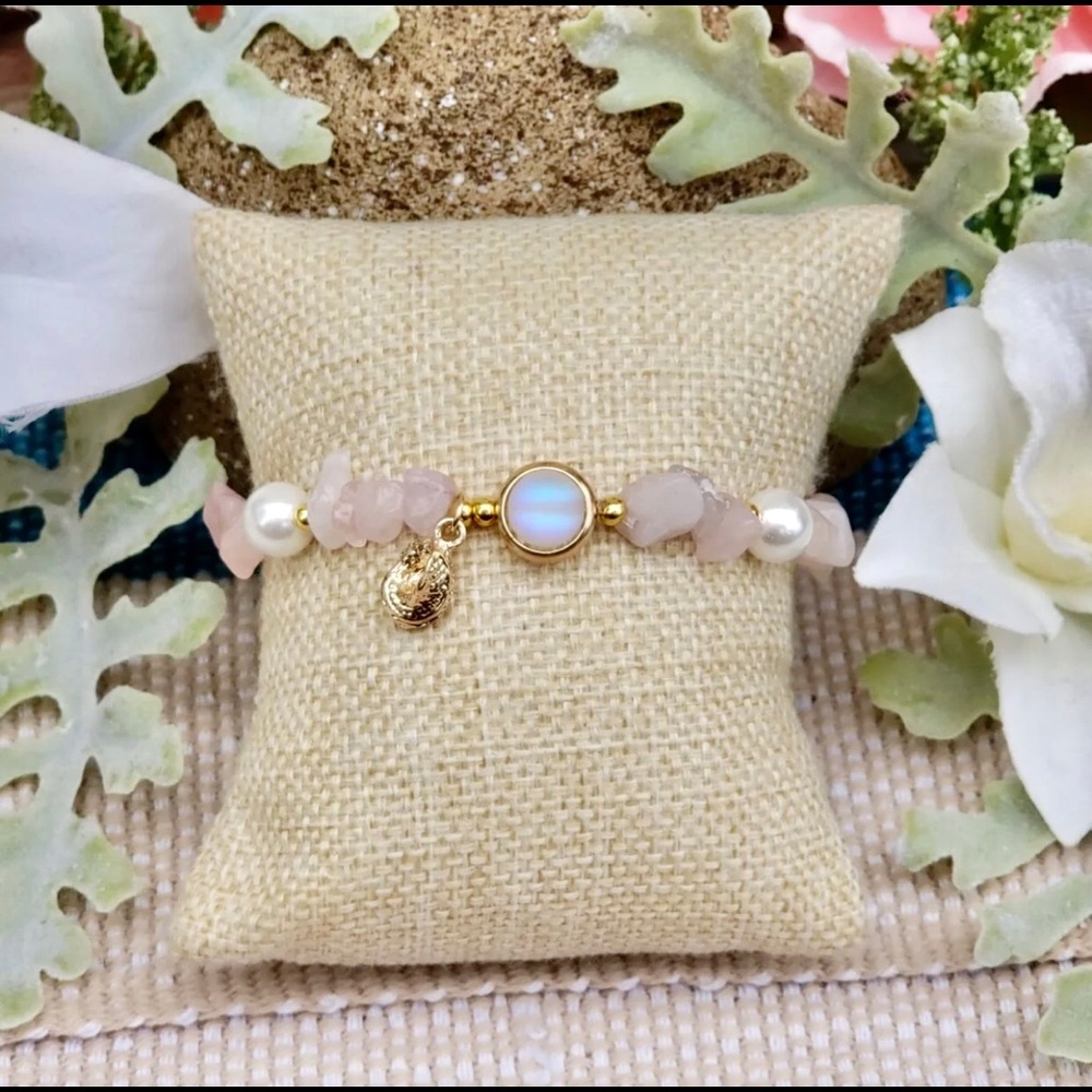 Rose quarts and moon stone charm bracelet